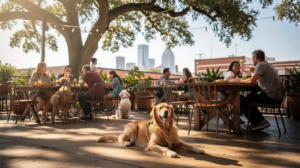 Golden retriever at a dog-friendly restaurant in Austin